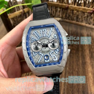 Replica Franck Muller Vanguard V45 Gray Dial Snake Skin Case Watch